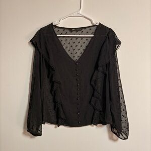 Zara Black Sheer Ruffled Blouse